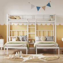 [30544849SAA] Letto a castello triplo con scaletta per bambini e ragazzi, letto in ferro con sponda di  e tavolo, nero 90x200cm*3 - Bianco - Visualizzare 3
