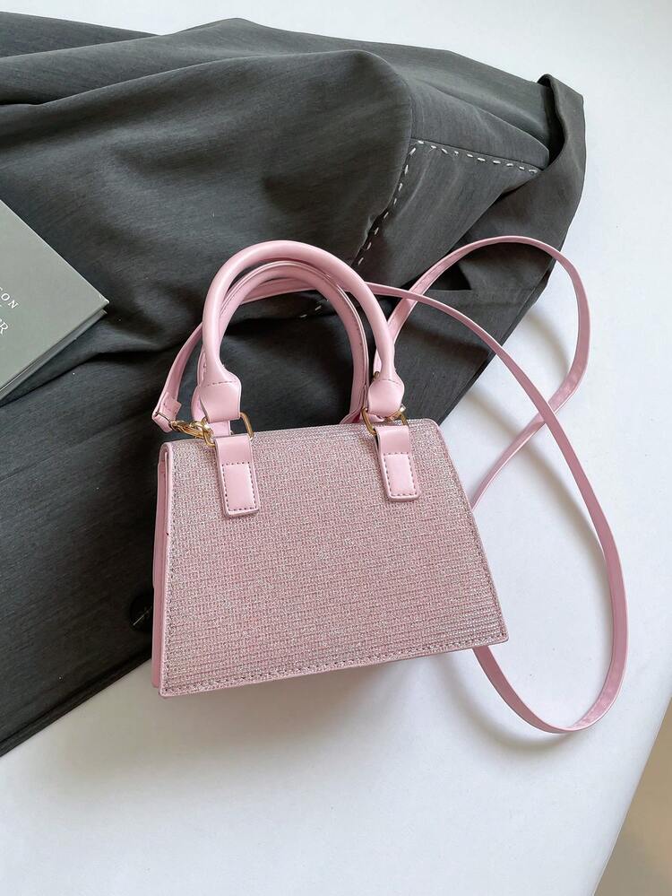 Túi xách mini dáng rộng, đính sequin, kiểu dáng thập cẩm, có hai quai xách và nắp gập, trang trí chữ V bằng kim loại, tua rua kim loại, túi đeo vai/đeo chéo đa năng, ví nhỏ chống nhăn dùng để đi mua sắm, đựng vừa điện thoại và son môi. - Hồng - Xem 10