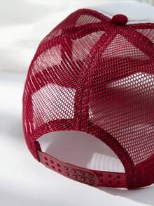 1顶男士酒红色艺术文字印花可调节休闲户外棒球网帽，适合日常佩戴、旅行、海滩、派对、钓鱼、送礼 - 酒紅 - 查看 3