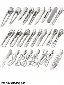 1/2/10/20 chiếc (Kiểu ngẫu nhiên) Kẹp tóc cá sấu nhiều hình dạng, nhiều kiểu dáng bằng kim loại bạc đơn giản, kẹp tóc cá tính, kẹp tóc mái bên, kẹp tóc liền mạch, phụ kiện đội đầu thủ công DIY, phụ kiện tóc cưới, kẹp càng cua, kẹp tóc cài, kẹp tóc. - Bạc - Xem 10
