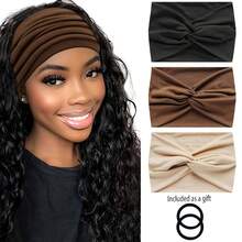 3PCS,Wide Headbands For Women, Large Hairband, Elastic Non-Slip Headband Twist Knotted Accessories, Yoga Workout Vintage Hair 3 Packs (Colour-7) - Multicolor - View 13