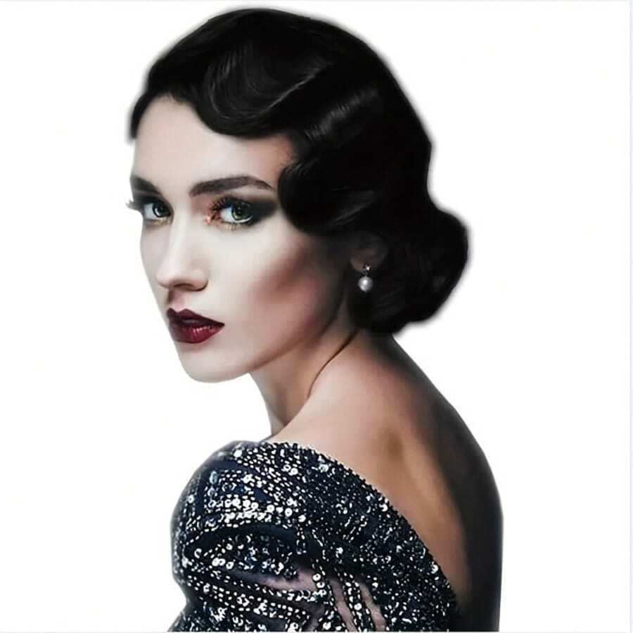 20 قطعة شعر باروكة موجة الأصبع، شعر اصطناعي مجعد للنساء لأزياء عقد 1920، حفلة هالوين، الاستخدام اليومي (أسود) - متعدد الألوان - مشاهدة 1