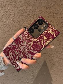 1 chiếc ốp lưng điện thoại thời trang tối giản màu đỏ họa tiết ren, chất liệu IMD màu bạc, chống trượt, chống rơi, tương thích với Samsung. - Nhiều màu - Xem 2