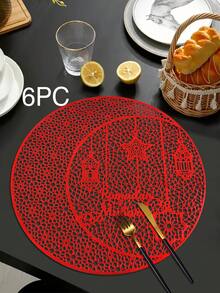 1/4/6pcs Festive PVC Gold Foil Placemats, Suitable For Holiday Party Table Decor, Star & Moon Design Placemats - Multicolor - View 6
