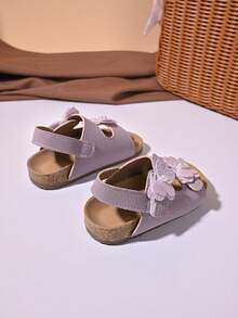 Girls' Lace Floral Suede Sandals – Adjustable Ankle Strap, Closed Toe Design, Soft Padded Footbed, Elegant Summer Toddler Party Footwear - White - View 5