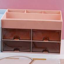 1个带抽屉的化妆品收纳盒，大容量化妆品整理盒，化妆刷收纳架，适合存放口红、珠宝、美甲用品、护肤品，可用于浴室梳妆台、桌面装饰、文具、返校用品、节日礼物等。 - 彩色 - 查看 10
