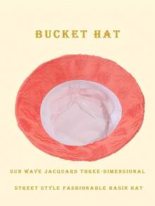 1顶涤纶休闲波浪几何图案渔夫帽，适合春、夏、秋、冬四季佩戴。 - 珊瑚橙 - 查看 5