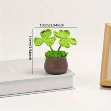 Artificial Plant Potted, Hand-Crocheted Four-Leaf Clover Potted Plant, Home/Office Desk Decor, Unique Handmade Woven Gift For Wife/Girlfriend/Sister/Mother, Valentine's Day/Birthday/New Year Decoration - Multicolor - View 7