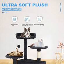 Tall 54" Dark Gray Cat Tree Tower. Multi-Level Indoor Activity Center With Cozy Condos & Plush Perches. Features Sisal Scratching Posts To Protect Furniture & Engaging Hanging Toys For Endless Feline Fun. - Dark Grey - View 4
