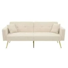 Previous Reference: WF200993995B, Reclining Sofa Bed, Gold Legs, With Cushions And Side Storage Pockets - Beige - View 6