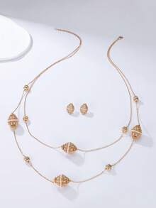 3pcs/Set Bohemian Faux Pearl Earrings, Long Necklace Jewelry Set, For Women Party Dress Festival Accessories - Yellow Gold - View 7