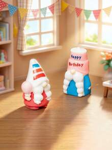 4/8pcs Mini Resin Gnomes Figurines, Miniature Birthday Theme Party Gnome Ornaments, Perfect Birthday Gift, Suitable For DIY Fairy Garden, Valentine's Day, Wedding Decorative, Birthday, Home Office Desk, Sensory Bins, Collector Displays, Car Interior Accessories, Birthday Party Gifts - Multicolor - View 2