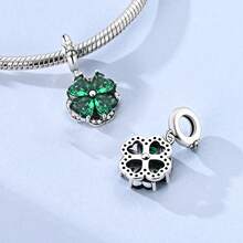 1pc Silver-Plated Green Zirconia Clover Rotating & Openable Charm Pendant, Suitable For Bracelet, Necklace DIY Jewelry Making, Birthday, Anniversary Gift, St. Patrick's Day Green Series - Silver - View 4