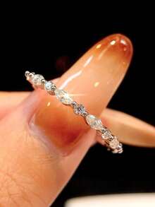 1pc Unique Shiny Horse Eye Shaped Round Moissanite 925 Sterling Silver Luxury Engagement Ring, Promise Ring, Anniversary Ring, Women's Jewelry Gift, Valentine's Day Gift - Silver - View 2