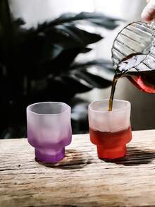 1个迷你扭纹玻璃杯，不对称高品质创意设计茶杯，磨砂表面酒杯，家用茶杯，功夫茶具，派对果汁杯 - 彩色 - 查看 3