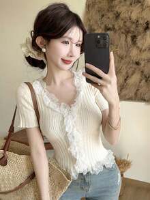 New Unique Design Cropped Lace Cardigan, Sweet & Spicy, Flattering, Suitable For Spring/Summer - Apricot - View 5