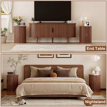 Round Fluted Nightstand, Mid Century Modern Tall Side Table With Storage, End Table With Sliding Tambour Doors, Adjustable Shelf, Small Wood Bedside Table For Bedroom,Living Room,Office - Lạc đà - Xem 8