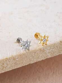 1pc Fashionable Diamond Star Stud Earrings, Suitable For Women's Daily Wear - Star - View 1