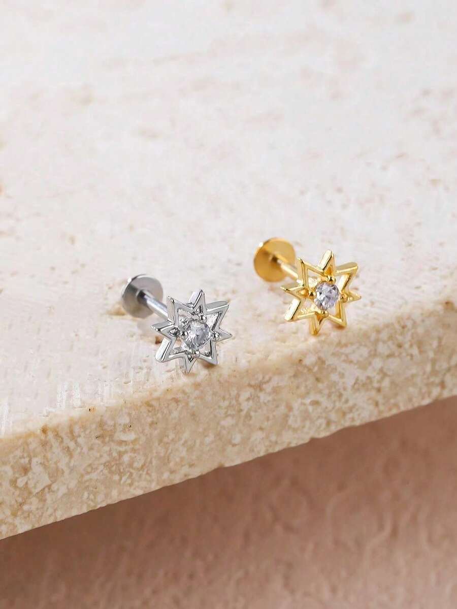 1pc Fashionable Diamond Star Stud Earrings, Suitable For Women's Daily Wear - Star - View 1