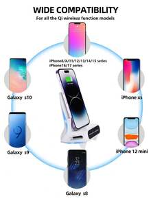 15W Kabelloses Ladegerät, multifunktionaler Handy/Tablet Ständer, kabelloser Lautsprecher, kompatibel mit QI kabelloser Ladetechnologie für Smartphones, Android und kompatibel mit iPhone 8/X/11/12/13/14/15/16/17 Serie, geeignet für Büro, Wohnheim und Homeoffice Handy Ladegerät - Weiss - Übersicht 8