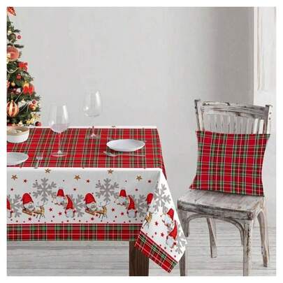 OISE ART STORE Tovaglia Natalizia In Stampa Digitale Fantasia Tartan Babbo Natale Renne 6 Posti -