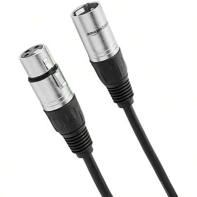 Basics XLR Microphone Cable For Speaker Or PA System, All Copper Conductors, 6MM PVC Jacket, 25 Foot, Black