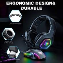 K10 Gaming Headset For Games,  Headphone With Noise Cancelling, 7.1 Surround Sound, RGB Light, Over-Ear Headphones , PC, Laptop - 黑色 - 查看 4