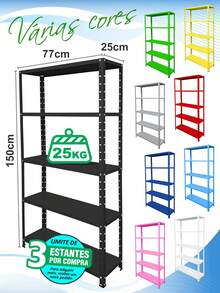 5-Shelf Adjustable Steel Shelf 25x77cm 25kg Multipurpose Various Colors - trắng - Xem 2