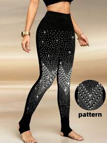 1pc Women's Shiny Rhinestone Triangle Stirrup Tights, Luxury Casual Fashion Leggings - Black - View 10