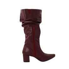 Women's Ruched Boot, Winter Fashion, Lirom Style, With Chunky Square Heel And Comfortable Toe. - Maroon - View 8