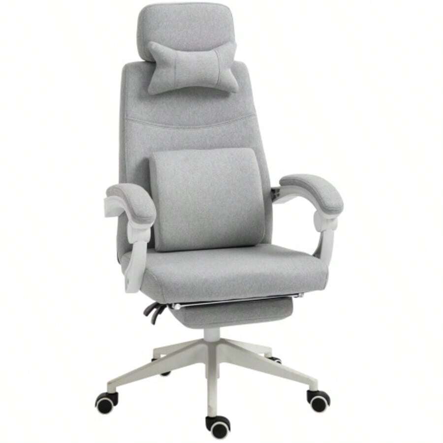 Office Chair, Gaming Chair, Rolling Chair, Ergonomic, Polyester, Foam, Multi-Layer Panel, 62 X 68 X 117-127 Cm - Light Grey - View 1