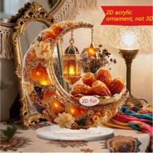 1 Peça Decoração de Mesa Acrílica para o Ramadã - Design de Lua Crescente Dourada e Palmeira com Bênçãos Árabes, Decoração Muçulmana Personalizada para o Eid, Festas e Comemorações, Sem Necessidade de Eletricidade - Multicolorido - Visão 2