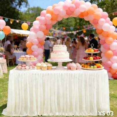 1pc Elegant Tulle Rectangular Pleated Table Skirt For Wedding, Birthday Party, Celebration, Outdoor Event