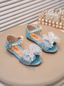 Mädchen Prinzessin Flache Sandalen mit Schleife, Farbige Diamant- und Perlenbesetzung - Blau - Übersicht 2