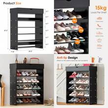 5-Tier Shoe Rack With Top Cabinet 29.5 Inches Shoe Storage Shelf Shoes Organizer For 20-25 Pairs Wooden + Metal Shees Shoe Rack For Entryway Bedroom Hallway Black - White - View 8