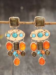 1对波西米亚复古夸张绿松石树脂耳环（女士款） - 彩色 - 查看 8