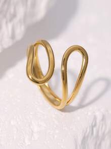 1枚时尚简约小众高端镀层不锈钢几何线条开口戒指，适合女性日常、派对和约会佩戴。 - 彩色 - 查看 2