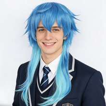 Medium Length Fluffy Layered Straight Jellyfish Cut Bob Anime Cosplay Wig With Bangs, Heat Resistant Synthetic Blue Brown Costume Party Wig, Funny Cartoon Character Hair For Men Women Holiday Comic Con Exhibition Masquerade Decorations & Festival Stage Performance Accessories & Birthday Gifts & Vacation Daily Use - Multicolor - View 2