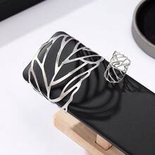 欧美创意金属镂空叶子设计女士戒指和手链首饰套装 - 銀色 - 查看 1