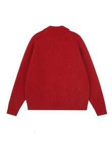 Women's Turndown Collar Zip-Up Cardigan Sweater, New Arrival, Korean Style, Loose Fit, Knitted Jacket, Autumn - Red - View 3