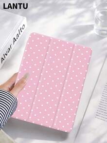 1pc Minimalist Pink Polka Dot Design Tablet Protective Case, Compatible With Apple IPad 10.2" / IPad Pro 11" 2020/2021, IPad (A16) 11" 11th Gen 2025, IPad 9th/10th Gen, Apple Air 4th 10.9", Galaxy Tab S6 Lite 10.4", /, Anti-Drop, Pencil Slot, Sleep/Wake Support, Romantic Valentine's Day Gift - Multicolor - View 3
