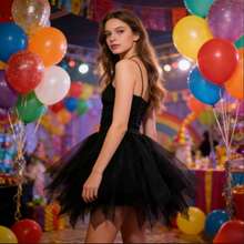 1件装 女士朋克摇滚风网纱衬裙 - 黑色 - 查看 3