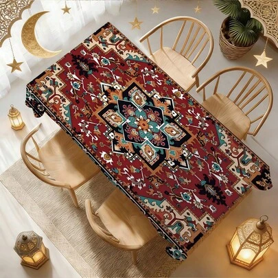 1 قطعة سجادة فارسية بطراز بوهيمي ذات نمط هندسي متناظر مطبوع بزهور ملونة باللونين الأسود والأحمر، منديل طاولة ديكوري، مقاس 140*220 سم / 140*180 سم / 140*140 سم / 90*140 سم، مصنوع من البوليستر مقاوم للماء ومقاوم للاتساخ، مناسب للنزهات والتخييم والحفلات والمطاعم والديكور المنزلي وتزيين طاولة الطعام وال- DIY