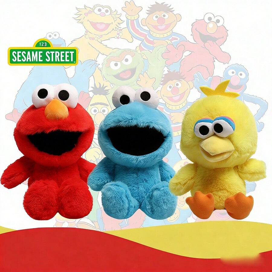 芝麻街 | 20厘米经典艾摩、甜饼怪、大鸟毛绒玩具，柔软填充动物玩偶，可爱生日情人节节日礼物，正版 - 彩色 - 查看 1