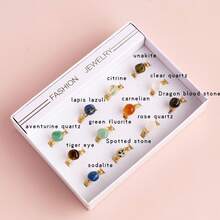 12pcs Natural Crystal Amethyst Raw Stone Ring Box Quartz Minerals Jewelry Quartz Women Fashion Ring Reiki Healing Jewelry Mother's Day Gift - 12-piece Ring Set - View 15