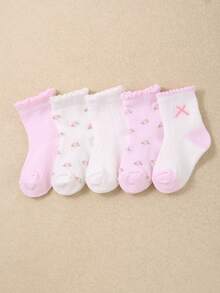 24/12/6 双装粉白相间郁金香蝴蝶结双层蕾丝婴儿袜，0-36 个月女童洛丽塔公主风袜子，镂空设计搭配玛丽珍鞋，超柔软弹力透气日常袜，适合春夏各种场合，婴儿袜，女童袜，公主袜，蕾丝袜，船袜，返校礼物，派对装扮，女童衣橱系列 - 彩色 - 查看 8