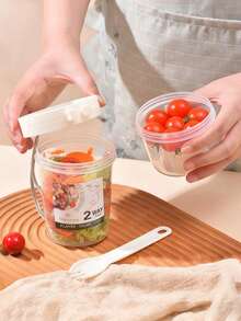 1pc Breakfast Salad Cup,Breakfast Food Container Jar,Creative Double-Layer Salad Cup,Portable Fruit & Vegetable Light Food With Fork Cover,Suitable For Yogurt,Oatmeal,Fruit,Slimming Fitness Diet Cup,Travel Water Cup,For Picnic Camping,Kitchen,School. - Multicolor - View 4