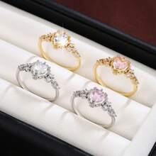1pc Elegant Heart Shaped Cubic Zirconia Inlaid Fashion Ring, Couple Gift Design - Multicolor - View 3
