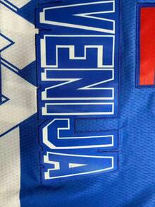 男士刺绣篮球服 77 蓝色休闲无袖背心 V 领 T 恤 派对运动上衣 - 藍色 - 查看 4