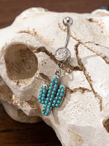 1件西部牛仔风格肚脐环，牛仔帽、牛仔靴、西部马肚脐钉，蓝色绿松石装饰西部肚脐不锈钢人体穿刺饰品 - 彩色 - 查看 10